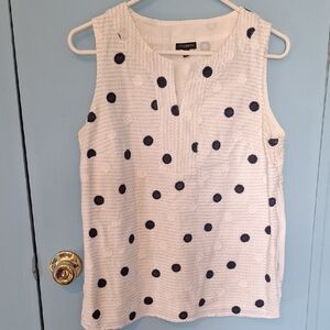 Talbots White and Black Polka Dot Sleeveless Blouse